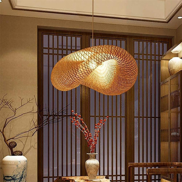 Bayou Breeze Woven Bamboo Pendant Lighting Fixtures, Art Bird Nest Lamp